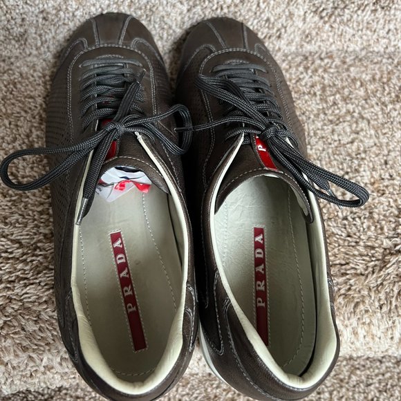 PRADA Men's Olive Casual Sports Leather Shoes - Picture 7 of 13